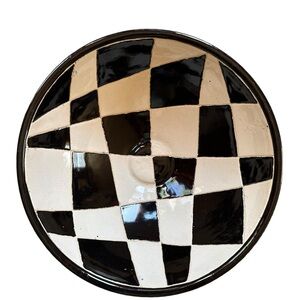 Vintage Hand Painted - Handmade Ceramic Checkered Bowl